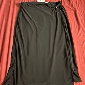 Sag Harbor Stretch Slinky Faux Wrap Skirt Silver Ring PM Petite Medium Women’s